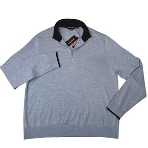 Michael Kors Men's Blue Quarter Zip Sweater XXL Extra Fine Merino Wool NWT